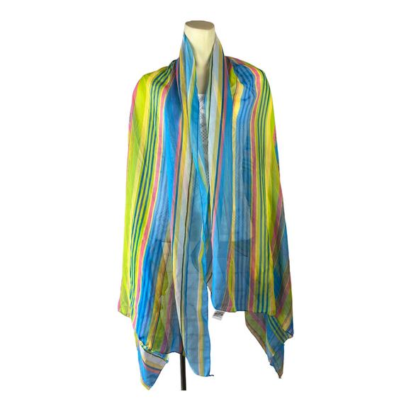 Palm Court Rainbow Pastel Shawl Scarf Wrap Sheer Made in India - Picture 1 of 7